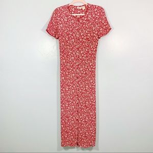 Vintage | Early 90’s Red Floral Button Front Maxi